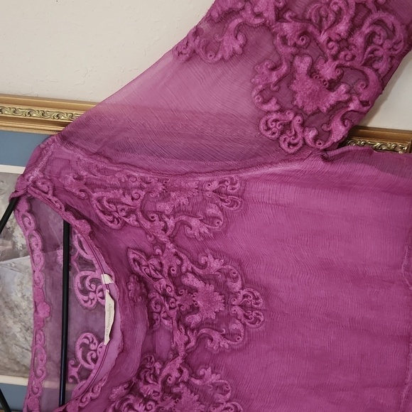 Soft Surroundings Hermosa Silk Tunic Dress P Large Plumberry Holidays Luxury - Picture 5 of 16